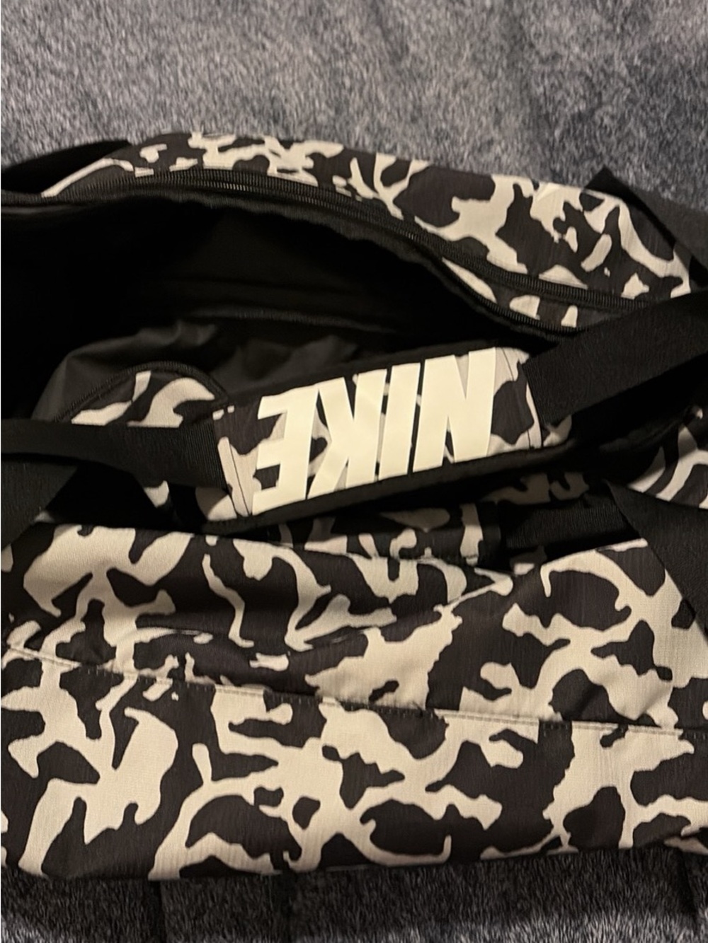 Nike Black & White Camo Duffel with Bold Logo